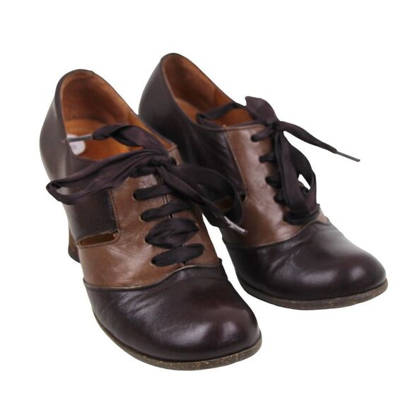 VTG NAYA JASPER TAN BROWN GENUINE LEATHER MID HEEL ROUND TOE LACES SHOES 6M - Picture 1 of 11